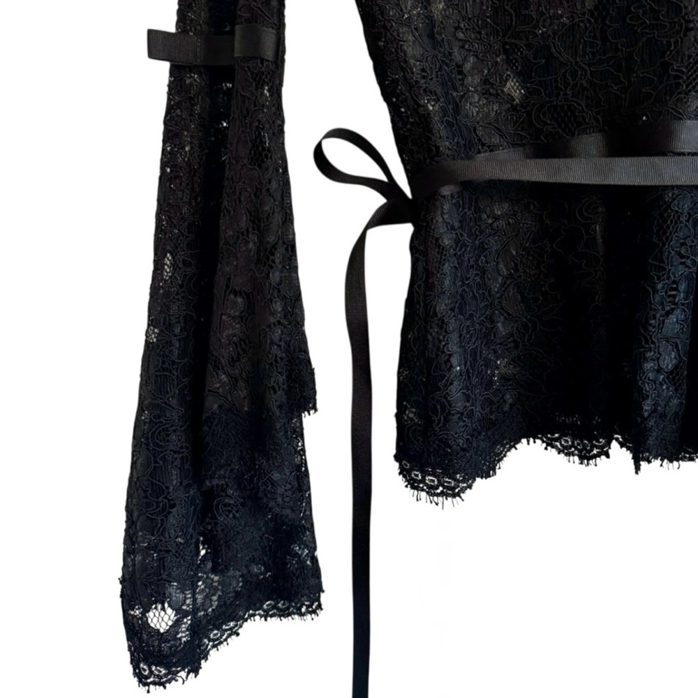 Rare Vintage Diane von Furstenberg Black Lace Wrap Top Bell Sleeves Holiday 4 - Picture 8 of 10
